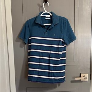 Calvin Klein Men's Polo Shirt with Blue and White Stripes